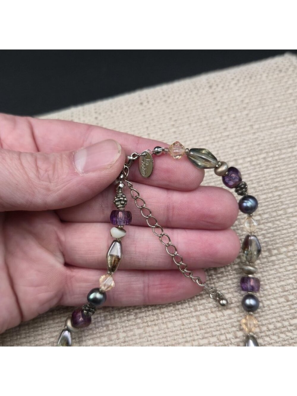 16+3 Inch Lia Sophia Purple Glass and Pearl Necklace B1271 - Picture 5 of 7